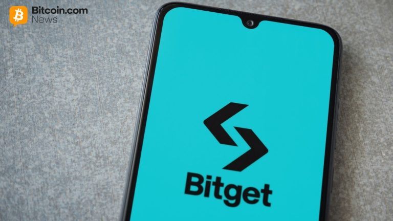 Bitget text and logo on mobile phone