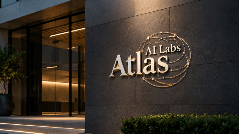 Atlas logo inscribed in front of building
