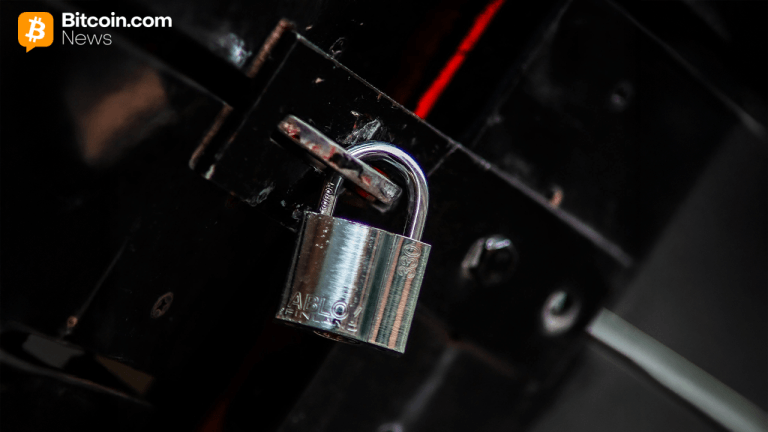 Padlock barricading a door from being opened.