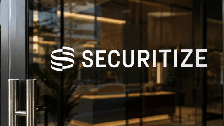 Securitize logo on glass door.
