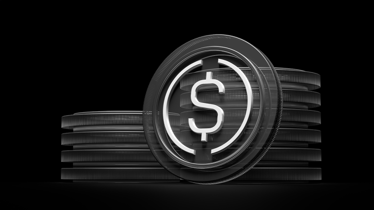Stablecoins on a black backdrop.