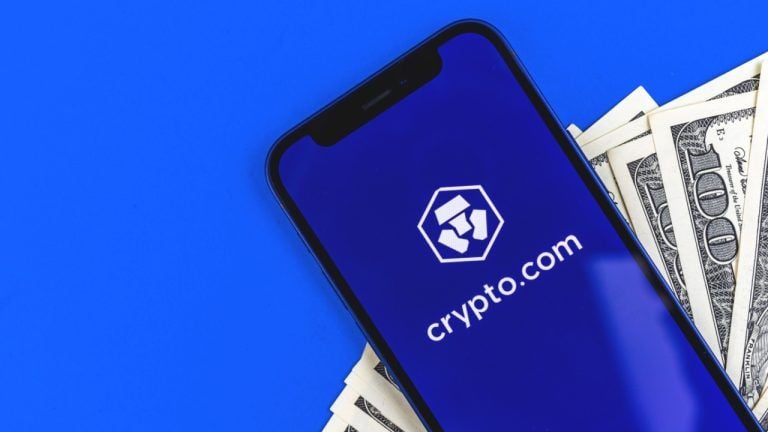 Crypto.com logo on phone