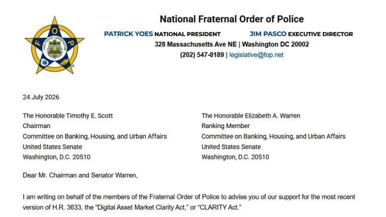 382,000-Member Police Group Supports Revised Crypto CLARITY Act