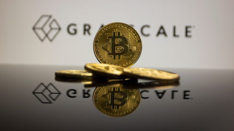 Bitcoin with Grayscale in background