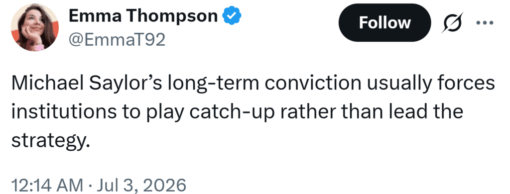 Michael Saylor's long-term Bitcoin conviction continues to influence institutional adoption of crypto treasury strategies