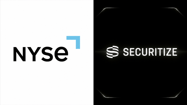 NYSE and Securitize logos half-in-half.
