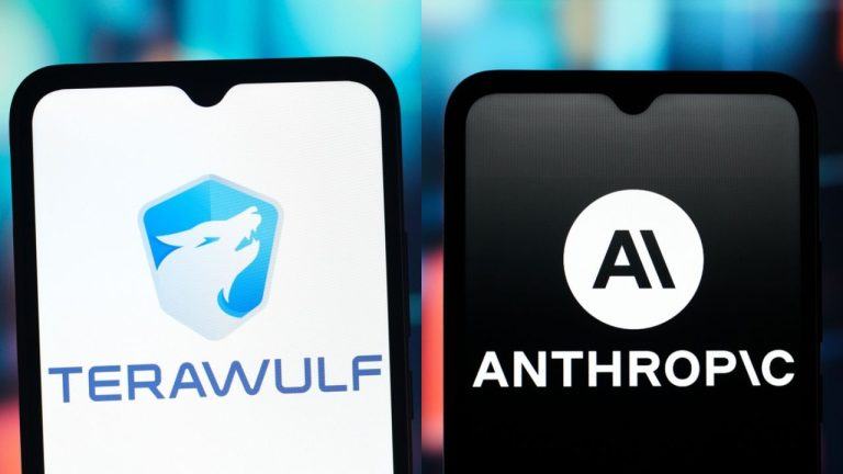 Terawulf and Anthropic logos on mobile phone