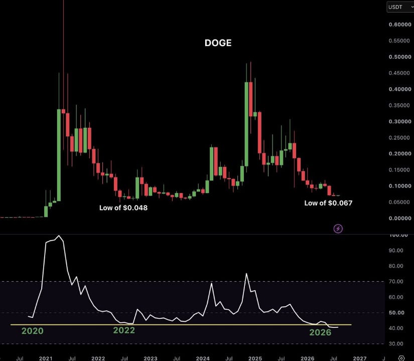 DOGE Monthly RSI Hits Most Oversold Levels