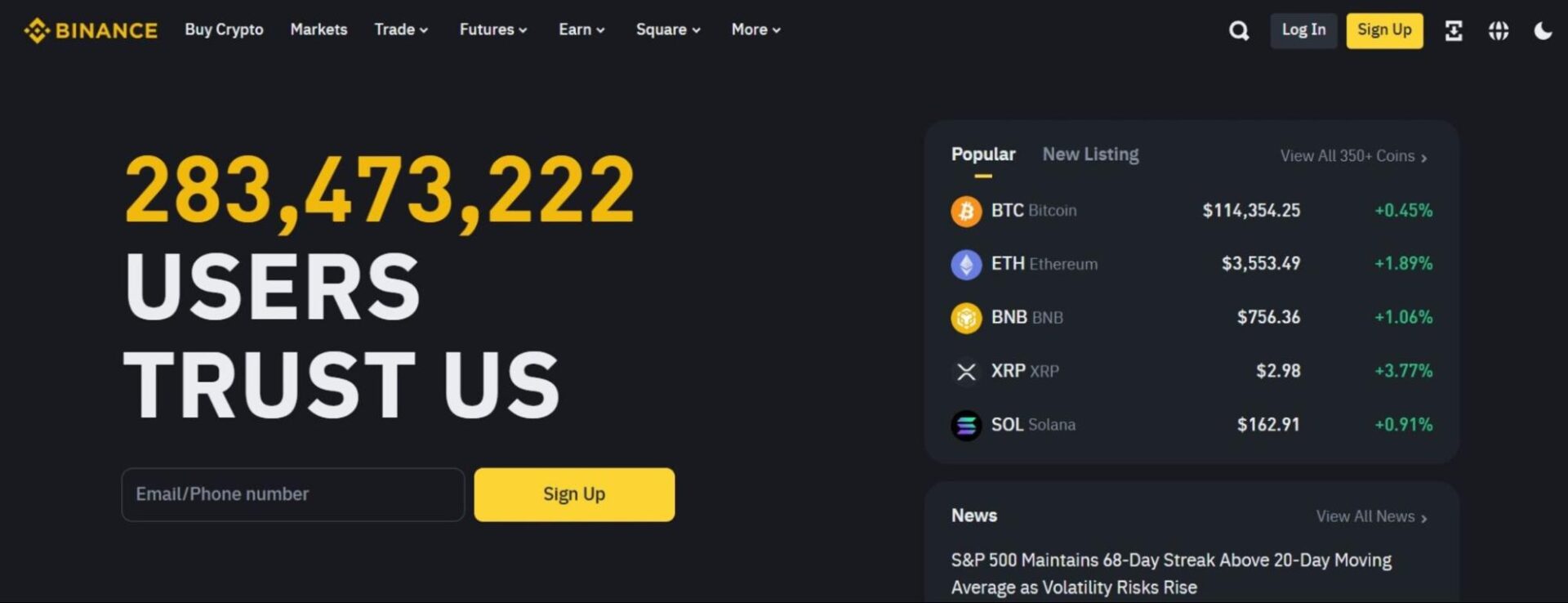 binance-crypto-exchange-homepage