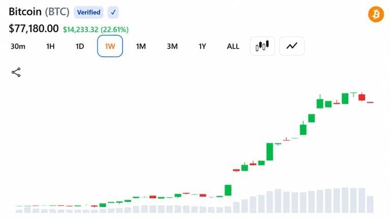 Bitcoin price over the past week.