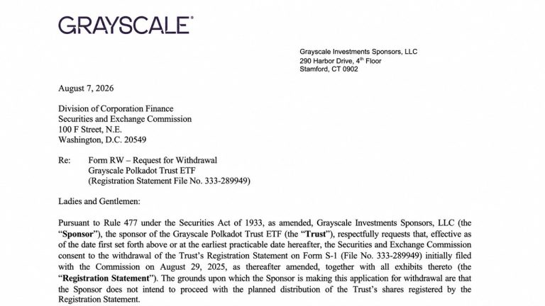 SEC letter from Grayscale asking for its ETF withdrawal.