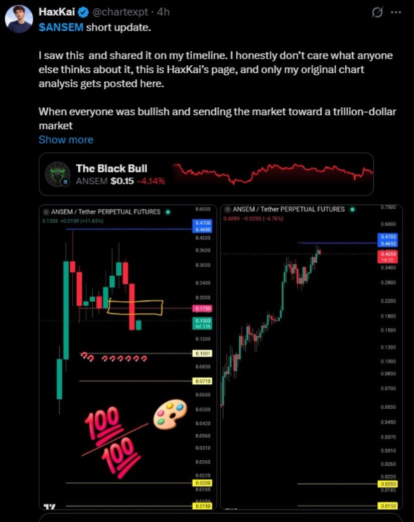 X Chart Shows ANSEM Below Former $0.175 Support