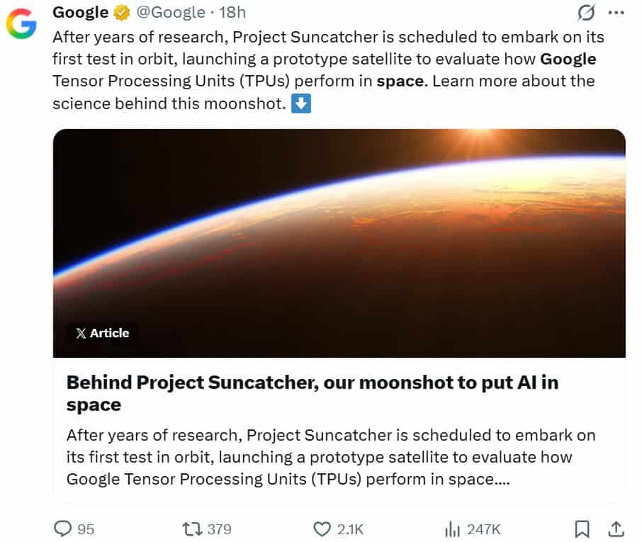 Google to lanuch space-based AI Data Centres Ai News Update