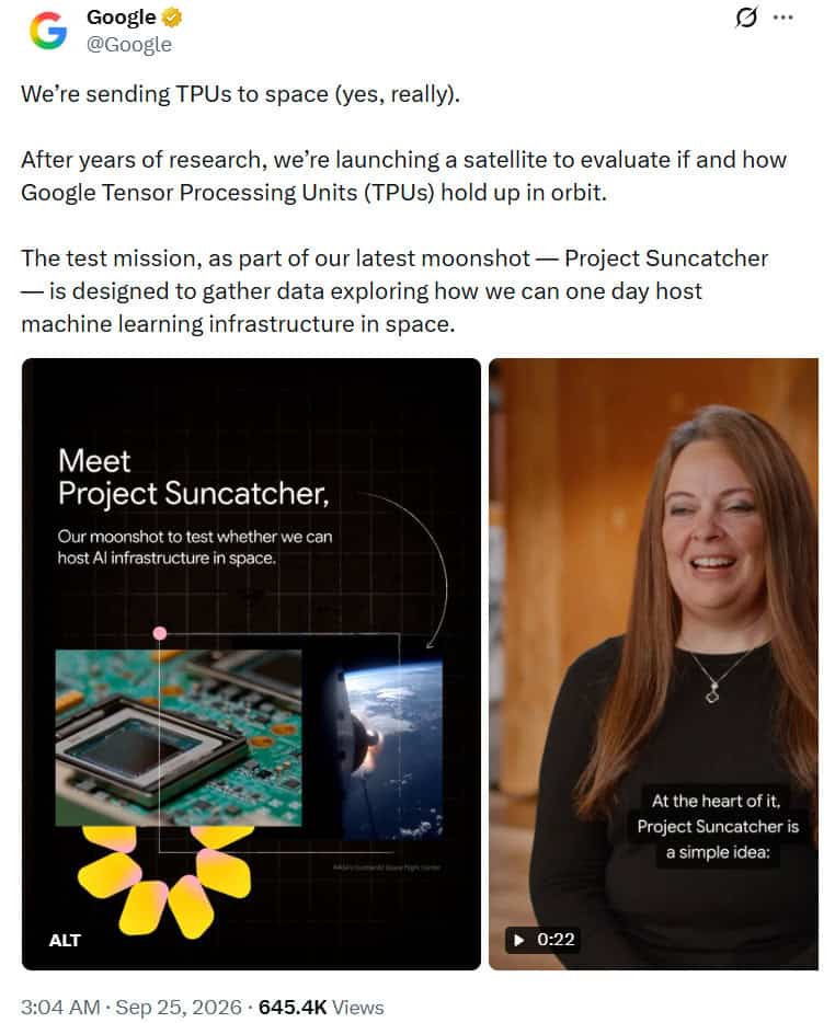 Google to lanuch space-based AI Data Centres News Report