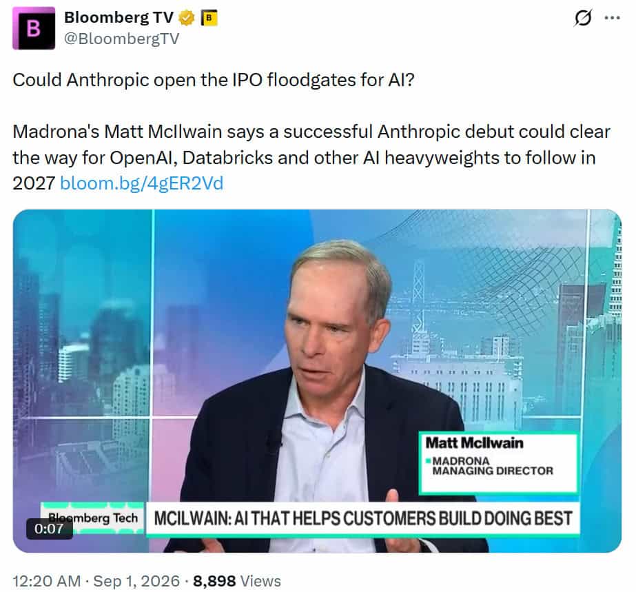 Madrona’s Matt McIlwain said a successful Anthropic IPO could pave the way for AI giants OpenAI