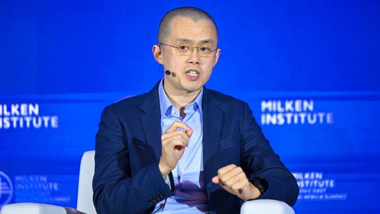 Binance Founder CZ speaking about bitcoin at an event