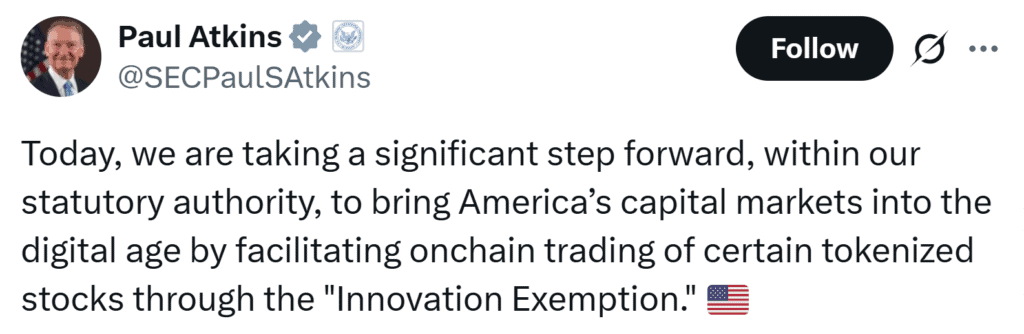 Paul Atkins reports new actions from SEC to boos crypto lagislation news