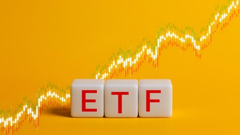 ETF text on blocks with upward chart
