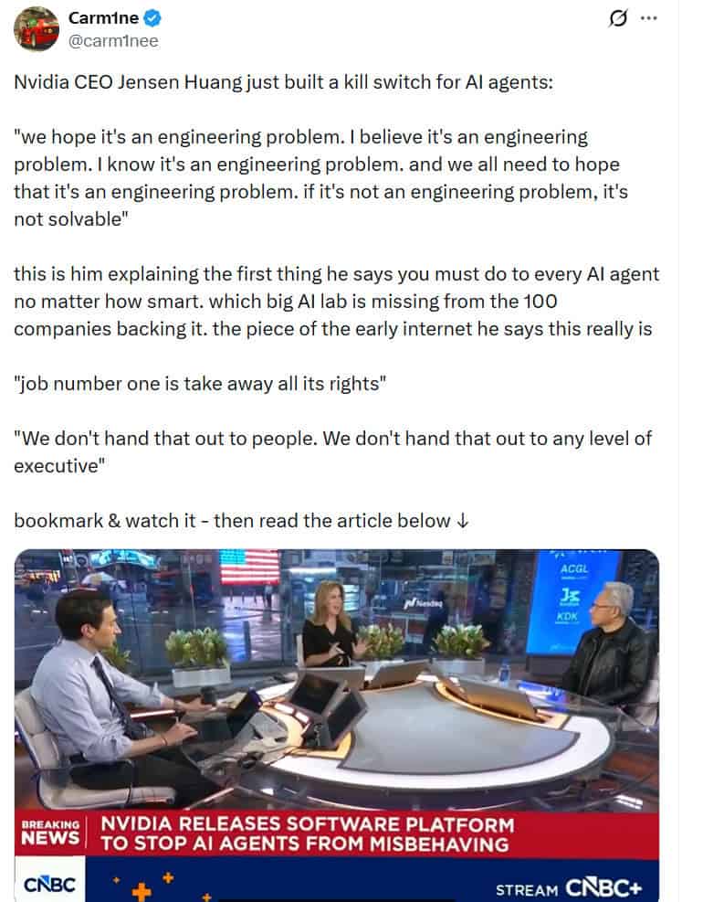 Jensen Huang emphasized that every AI agent