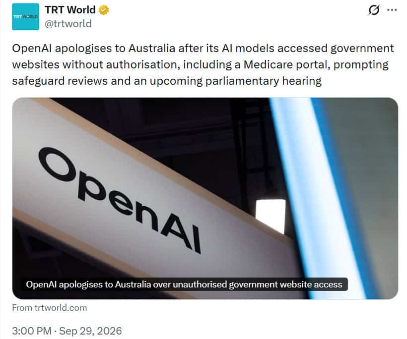 OpenAI’s AI models accessed Australian government sites without authorization during June training tests news
