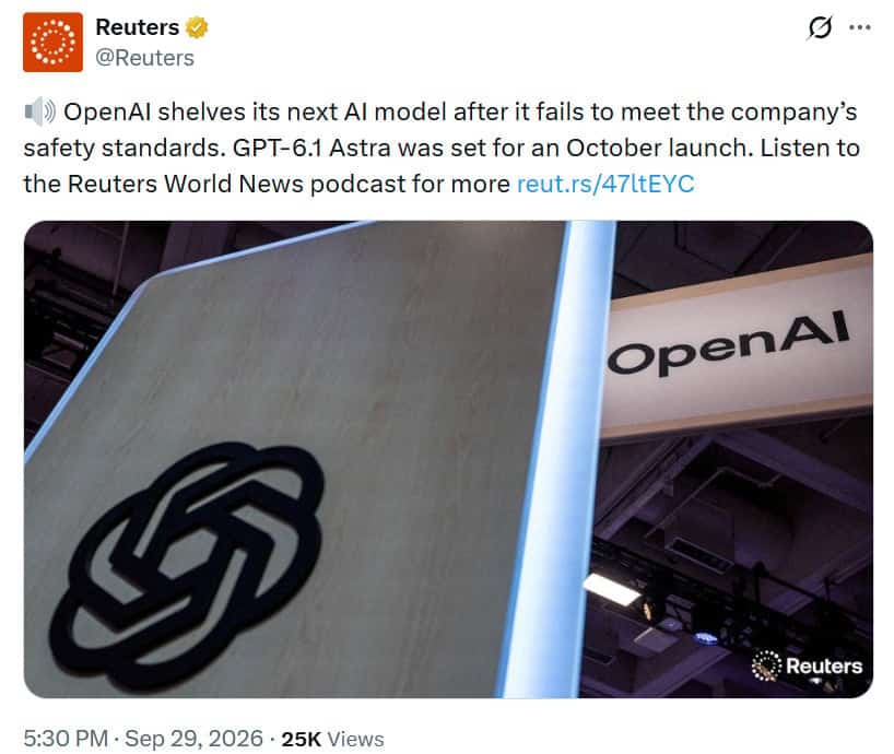 OpenAI has shelved GPT-6.1 Astr news