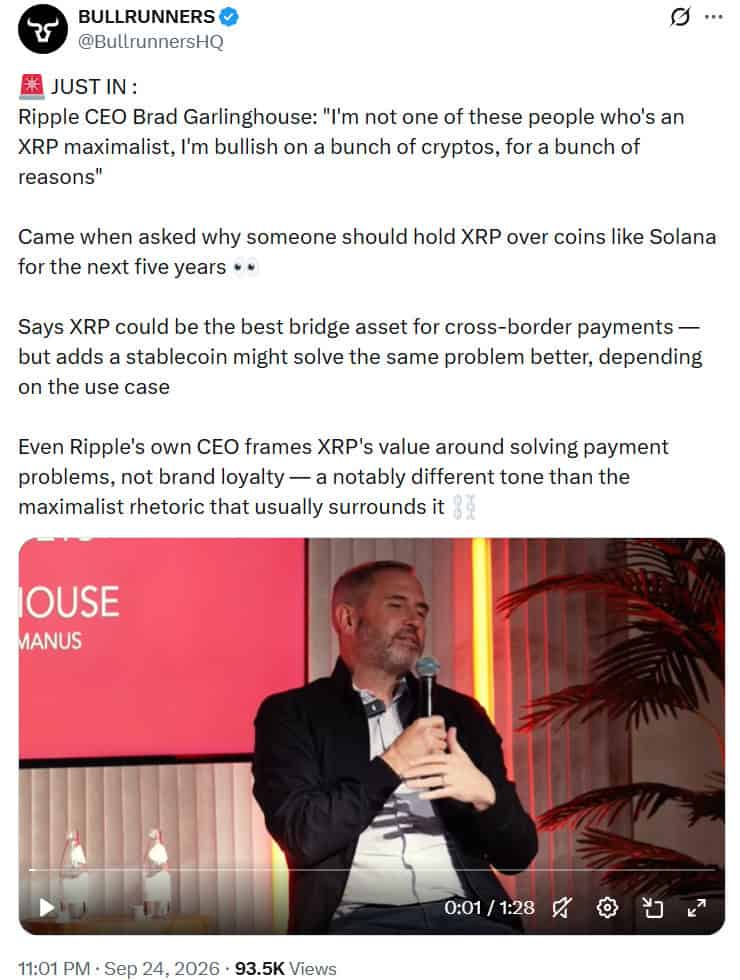 Garlinghouse views XRP as a potential bridge asset for cross-border payments