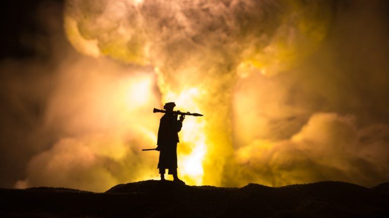 Soldier silhouette with bazooka