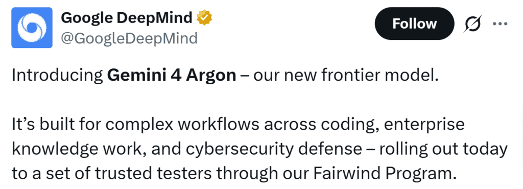 Google Gemini 4 Argon launch announcement by Google DeepMind
