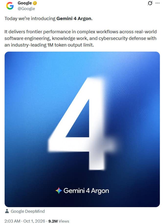 Google Launches Gemini 4 Argon announcement news source