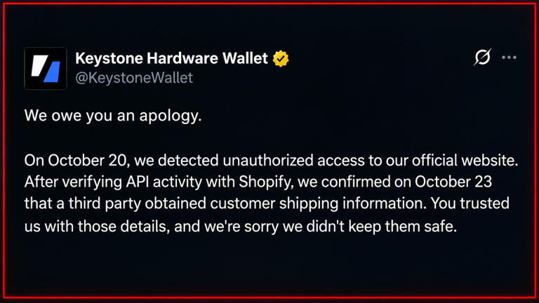 Keystone hardware wallet X post.