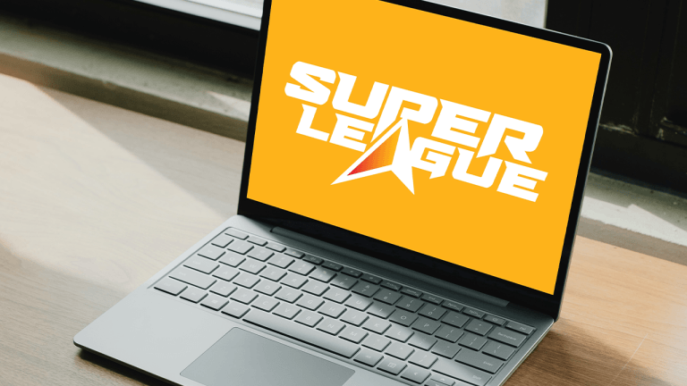 Super League Enterprise logo on a laptop